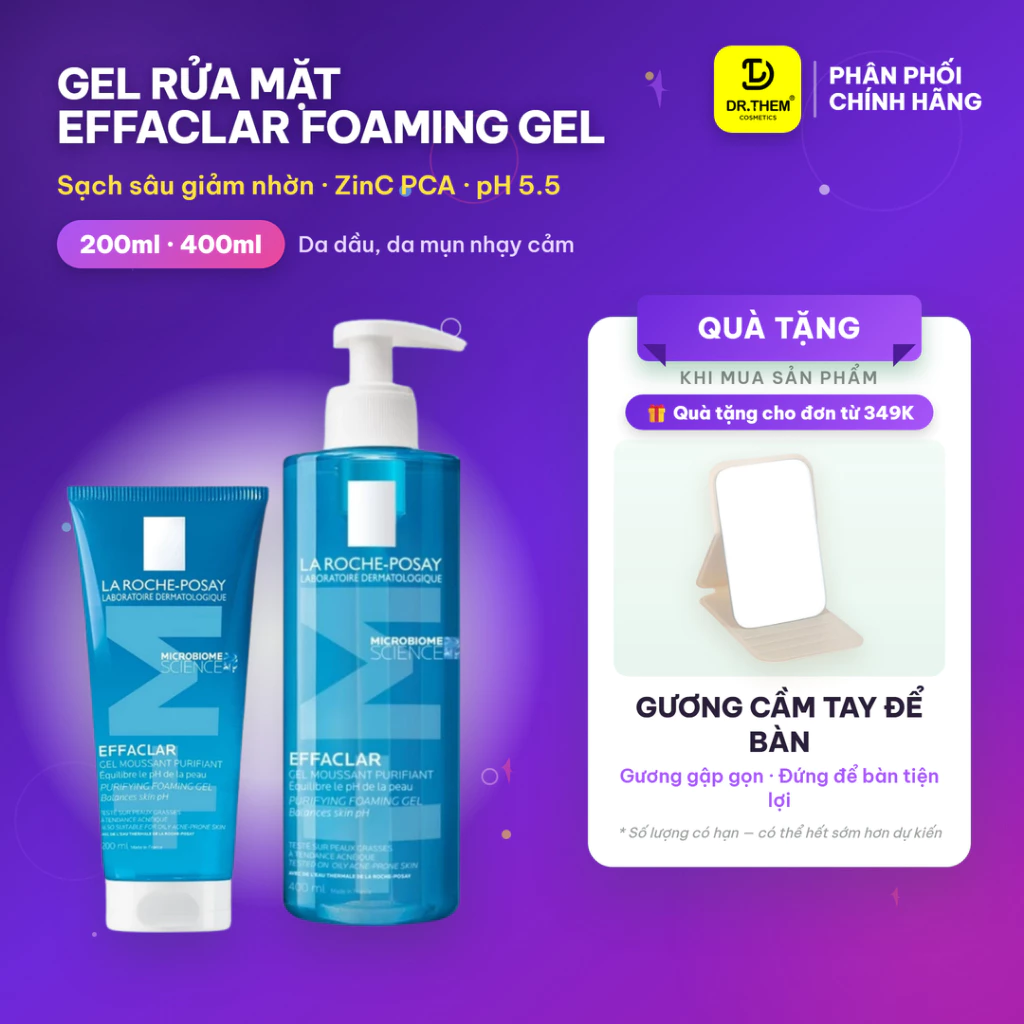 Gel Rửa Mặt La Roche-Posay Effaclar Purifying Foaming Gel 50ml/200ml/400ml - Sạch Sâu, Giảm Nhờn, Cho Da Dầu Mụn