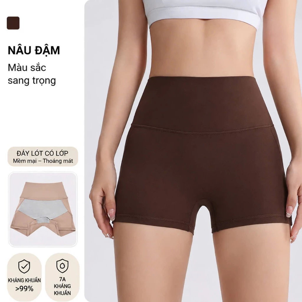 Fom bé Quần Short 2 lớp NAQI 1037 tập gym, yoga, thể thao quần tập chống lộ vải lulu Creora