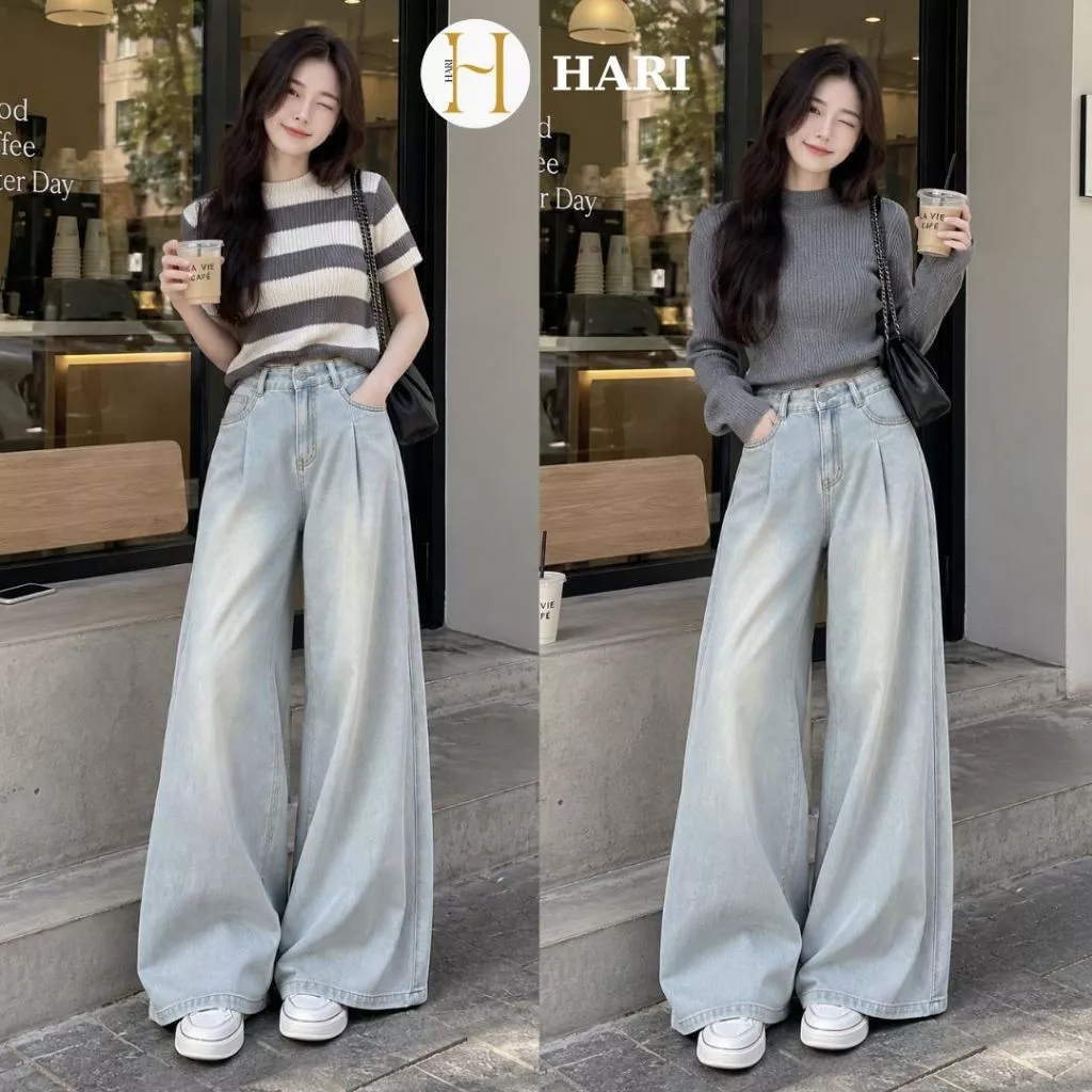 Quần jeans Hari ống rộng suông màu Wash Retro