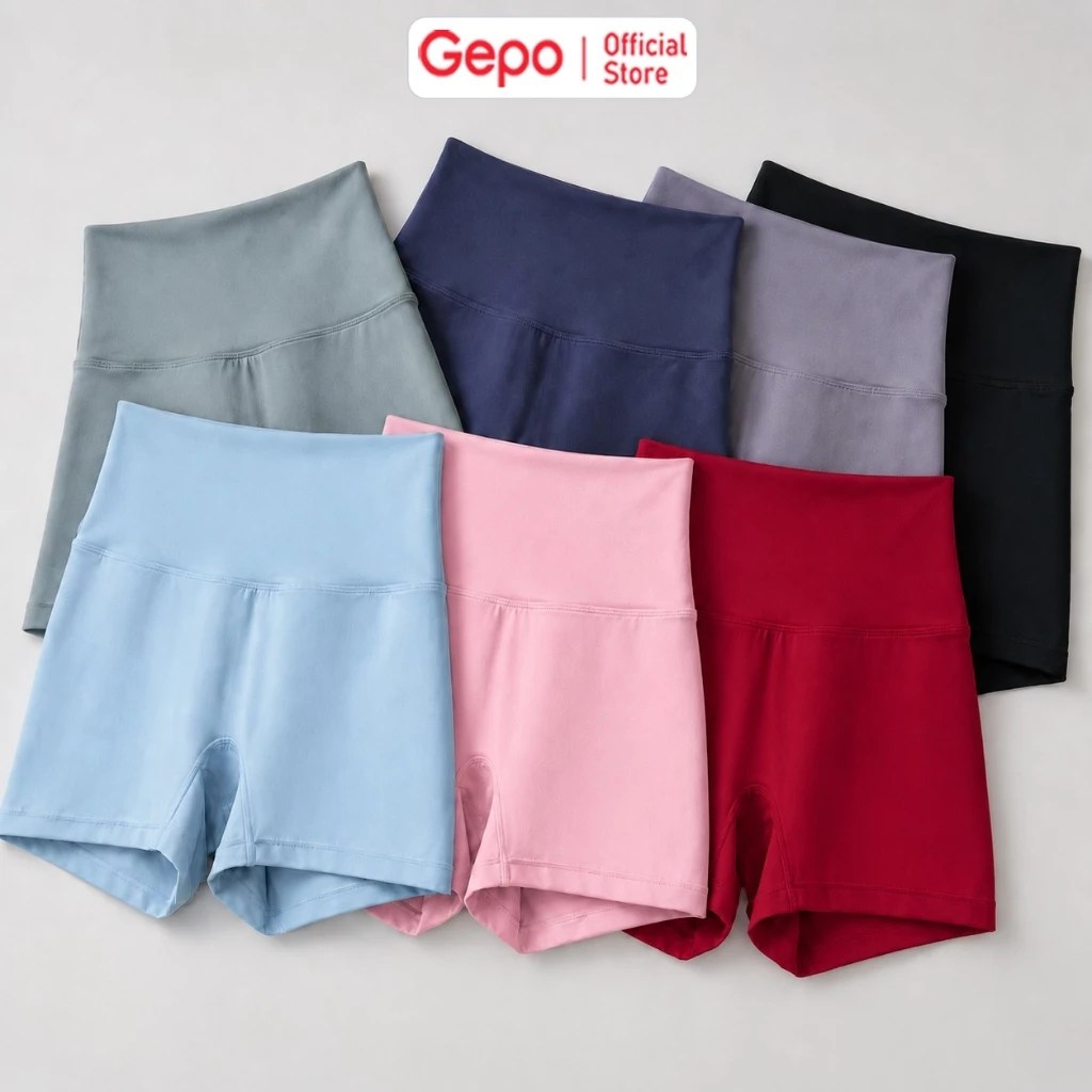GEPO Quần Short Đùi Thể Thao Tập Gym Yoga Zumba Chất Lulu Mềm Mịn Khô Tháng Cạp Cao Tôn Dáng GP127