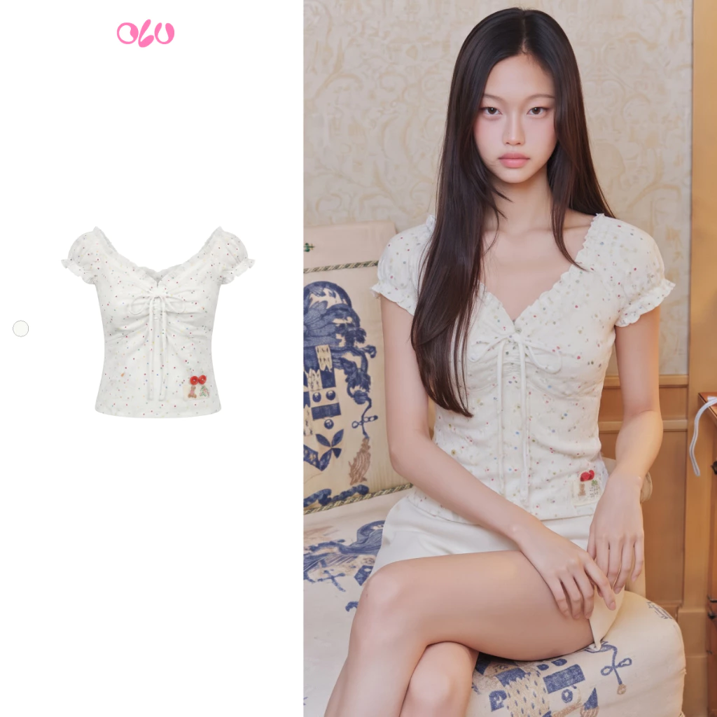 Áo kiểu White Fleur Cotton Sweetheart Top cổ tim tay phồng nữ tính, trẻ trung, phù hợp đi chơi, dạo phố OLV