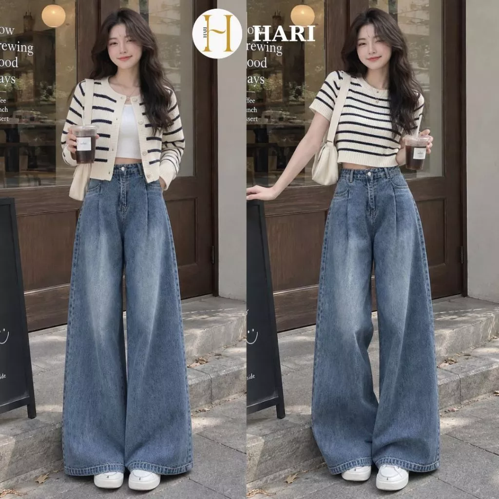 Quần jean nữ Hari ly trước ống rộng phong cách 9304 P6K8