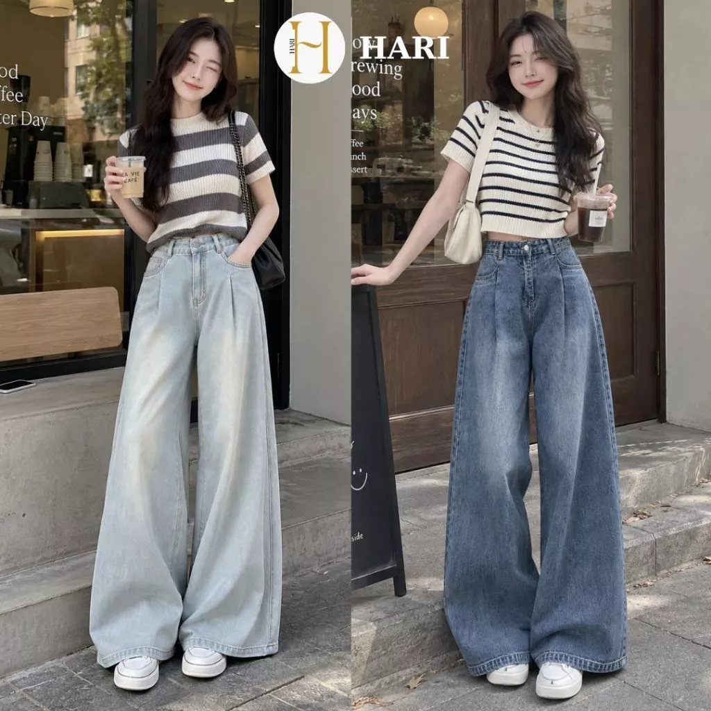 Quần Bò Nữ Cạp Cao Ống Suông Hari Form Rộng Trẻ Trung Cá Tính Đi Học Đi Chơi Đủ Màu