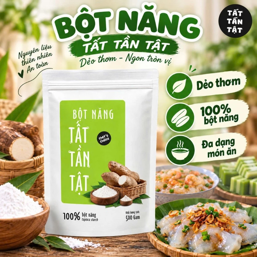 Bột năng TẤT TẦN TẬT - Tinh bột sắn nguyên chất 500g làm bánh bột lọc,tạo độ dai, sánh và các món ăn