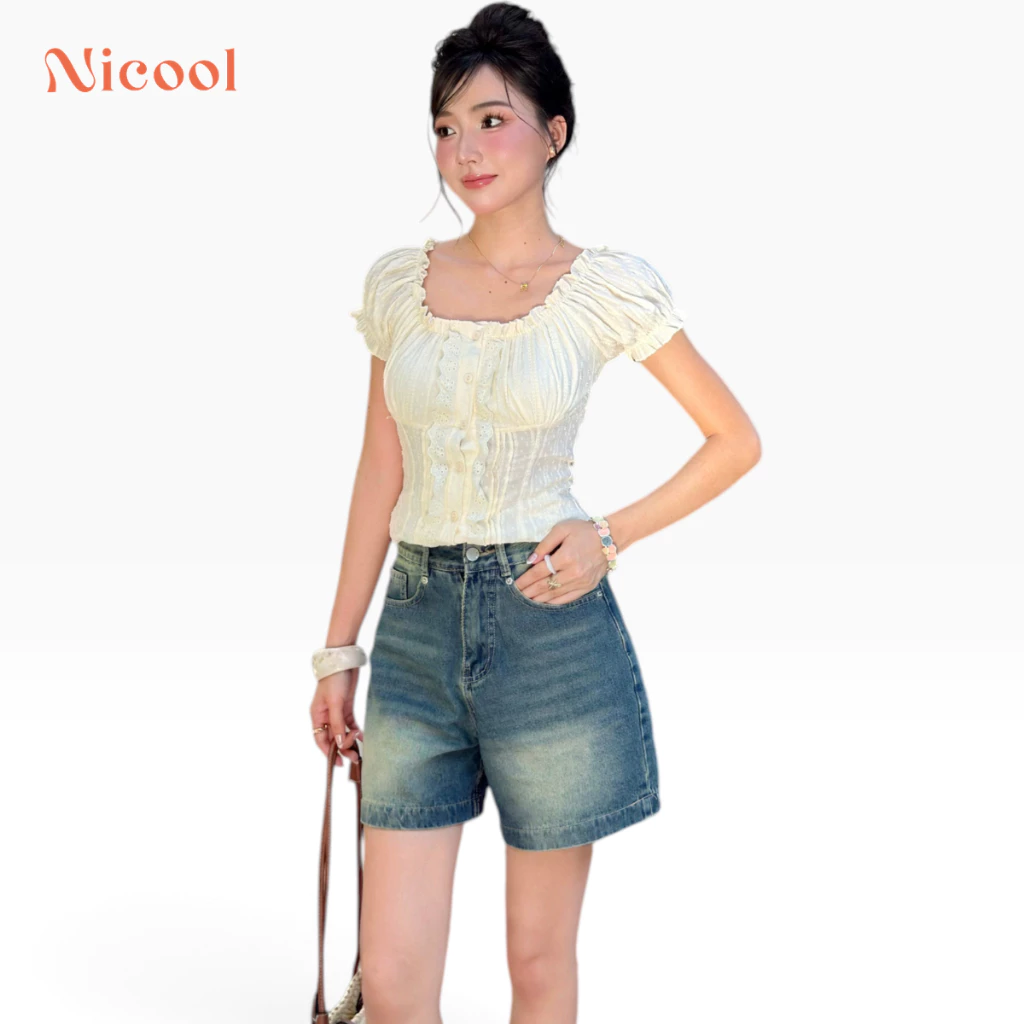 Quần short jeans nữ NICOOL, quần đùi nữ ống rộng lưng cao nhiều màu thời trang N41-D1