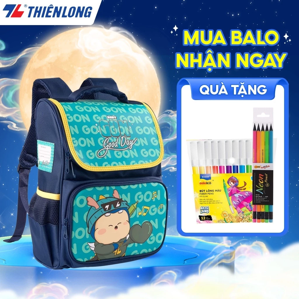Balo chống gù cao cấp Thiên Long - Cặp chống gù cho bé tiểu học, chất bền, nhẹ, chống thấm nước, đệm mút êm, thoải mái