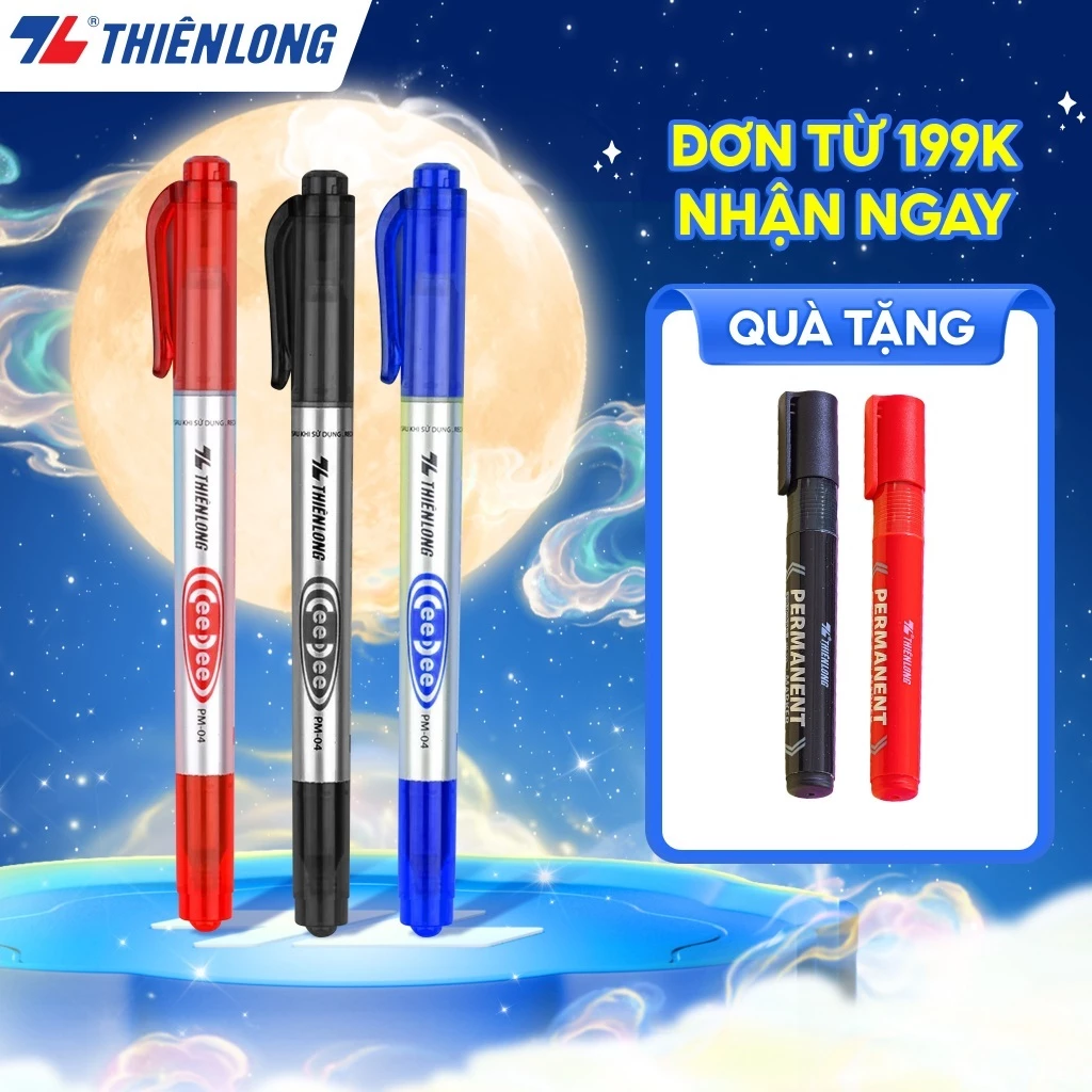 Combo 5/10/20 Bút lông dầu 2 đầu bút Thiên Long PM-04 bám dính tốt trên các vật liệu: Giấy, gỗ,nhựa, thủy tinh, gốm, sứ