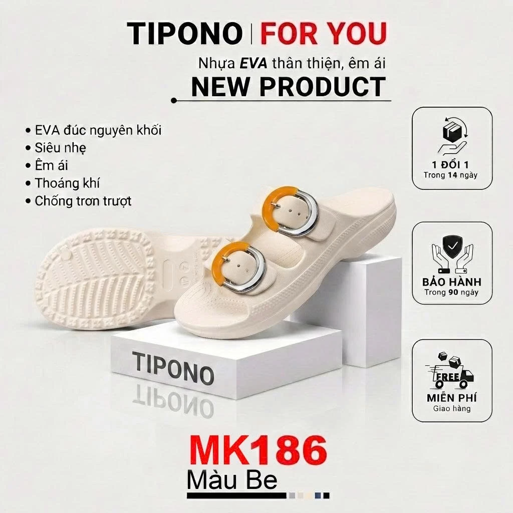 TIPONO MK186 Dép Lê 2 Quai Nữ Khóa Kim Loại Sang Chảnh Đúc Liền Khối Nhựa EVA Êm Nhẹ Chống Trượt Đẹp