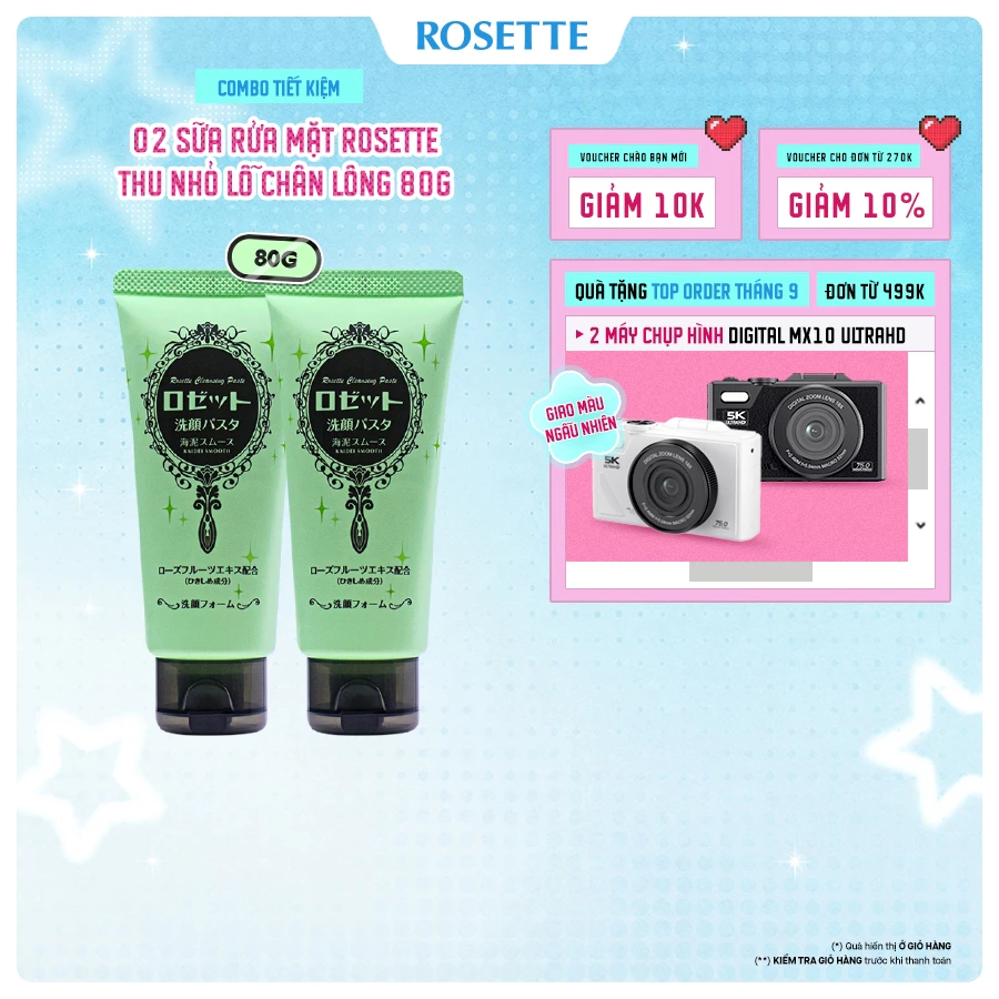Combo 2 Sữa Rửa Mặt Rosette Thu Nhỏ Lỗ Chân Lông Face Wash Pasta Sea Clay Smooth 80G