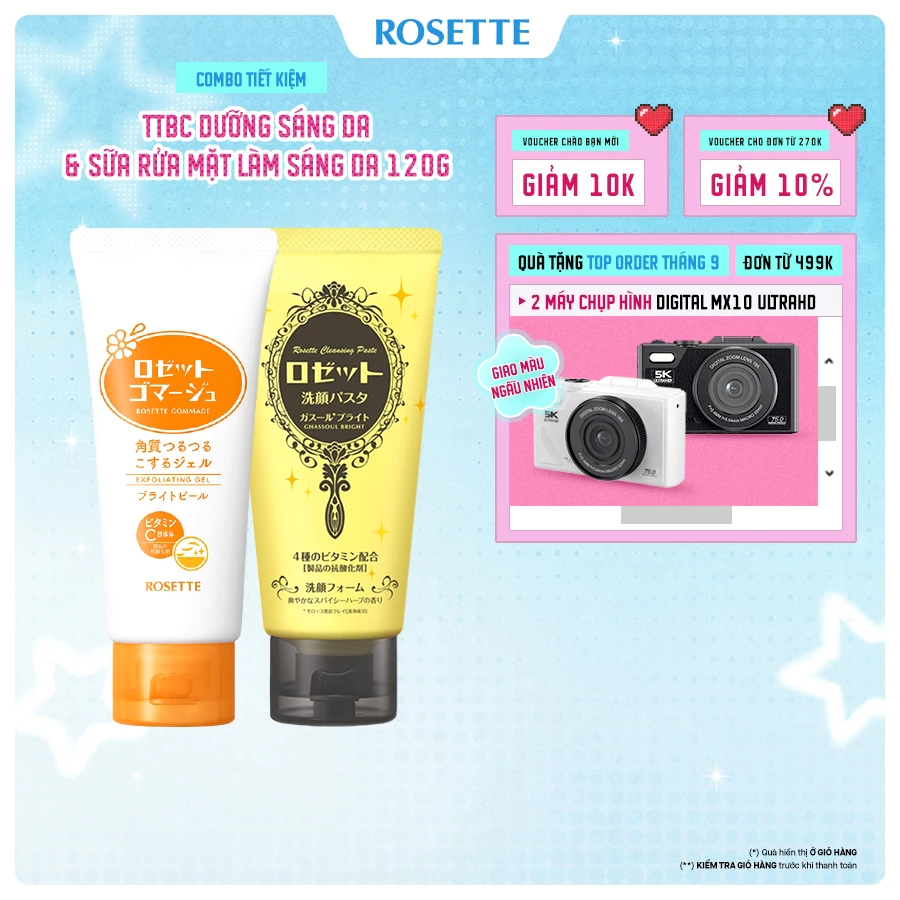 Combo Tẩy Tế Bào Chết Rosette Dưỡng Sáng Da 120G Và Sữa Rửa Mặt Rosette Làm Sáng Da 120g
