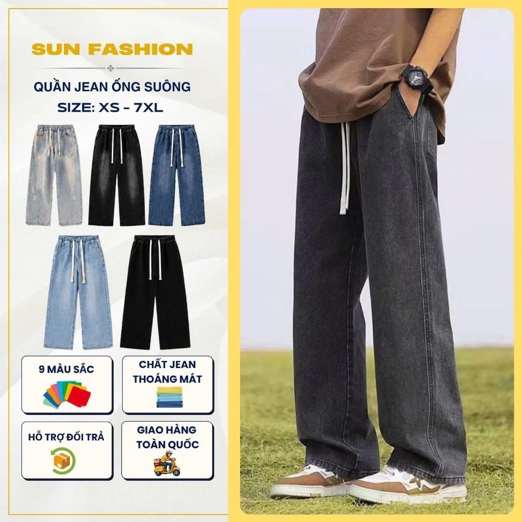 Quần jean nam nữ ống rộng Bigsize SUN 09 chất jean mềm mại, mặc thoải mái, form unisex.