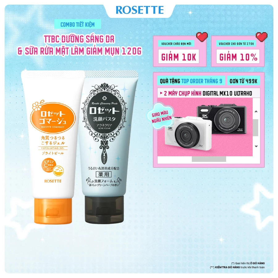 [BAO BÌ MỚI] Combo Tẩy Tế Bào Chết Rosette Dưỡng Sáng Da 120G Và Sữa Rửa Mặt Rosette Làm Giảm Mụn 120g