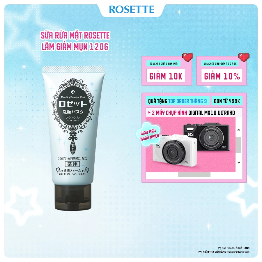 Sữa Rửa Mặt Rosette Làm Giảm Mụn Face Wash Pasta Acne Clear 120G