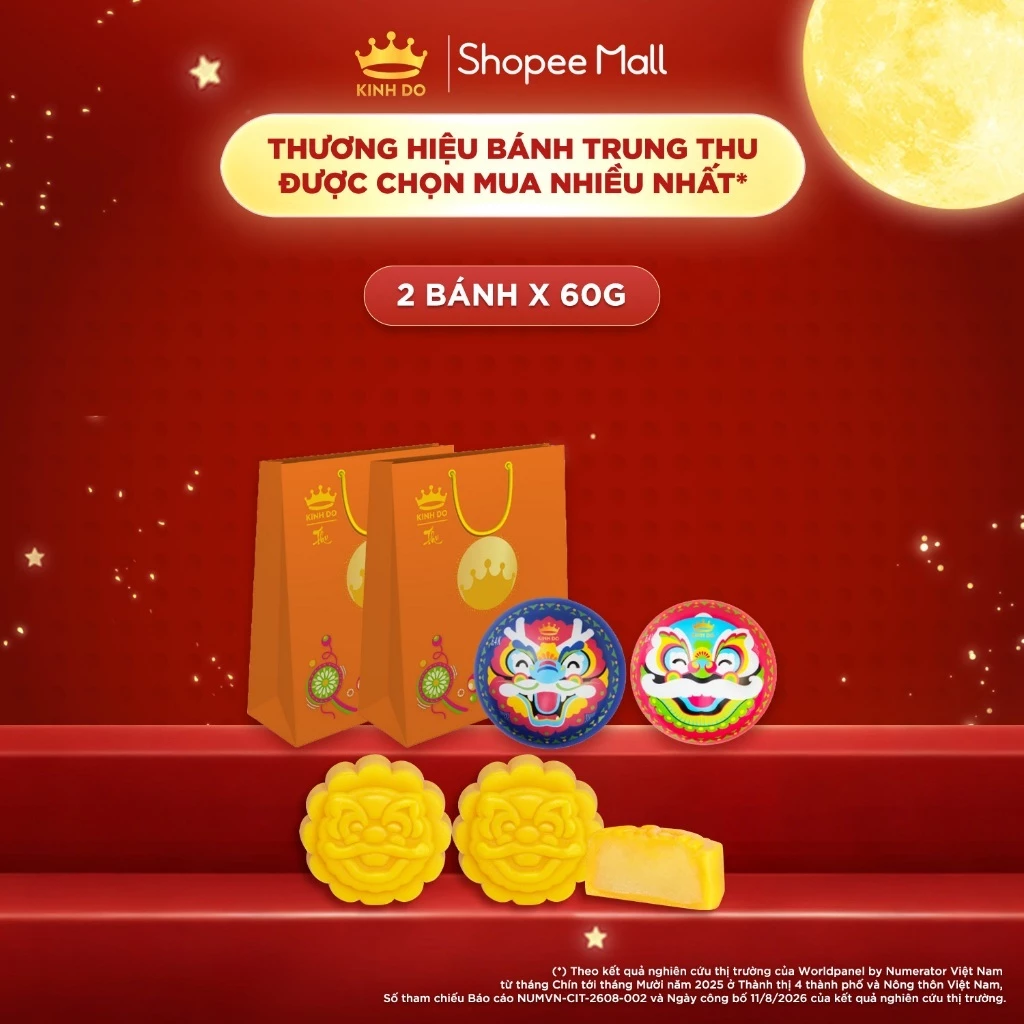 [HỎA TỐC] Bánh trung thu Kinh Đô - Bánh thiếu nhi lân vàng tuyết đậu xanh vani, combo 2 Hộp x 60g