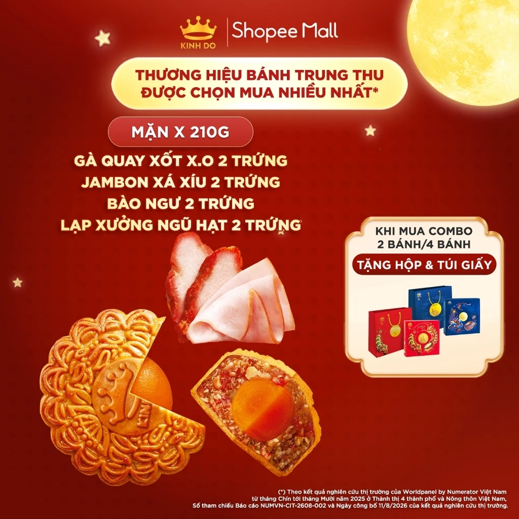 Bánh trung thu Kinh Đô - Bánh nướng nhân mặn 2 trứng 210g (Gà quay/ Jambon/ Bào ngư/ Lạp xưởng)