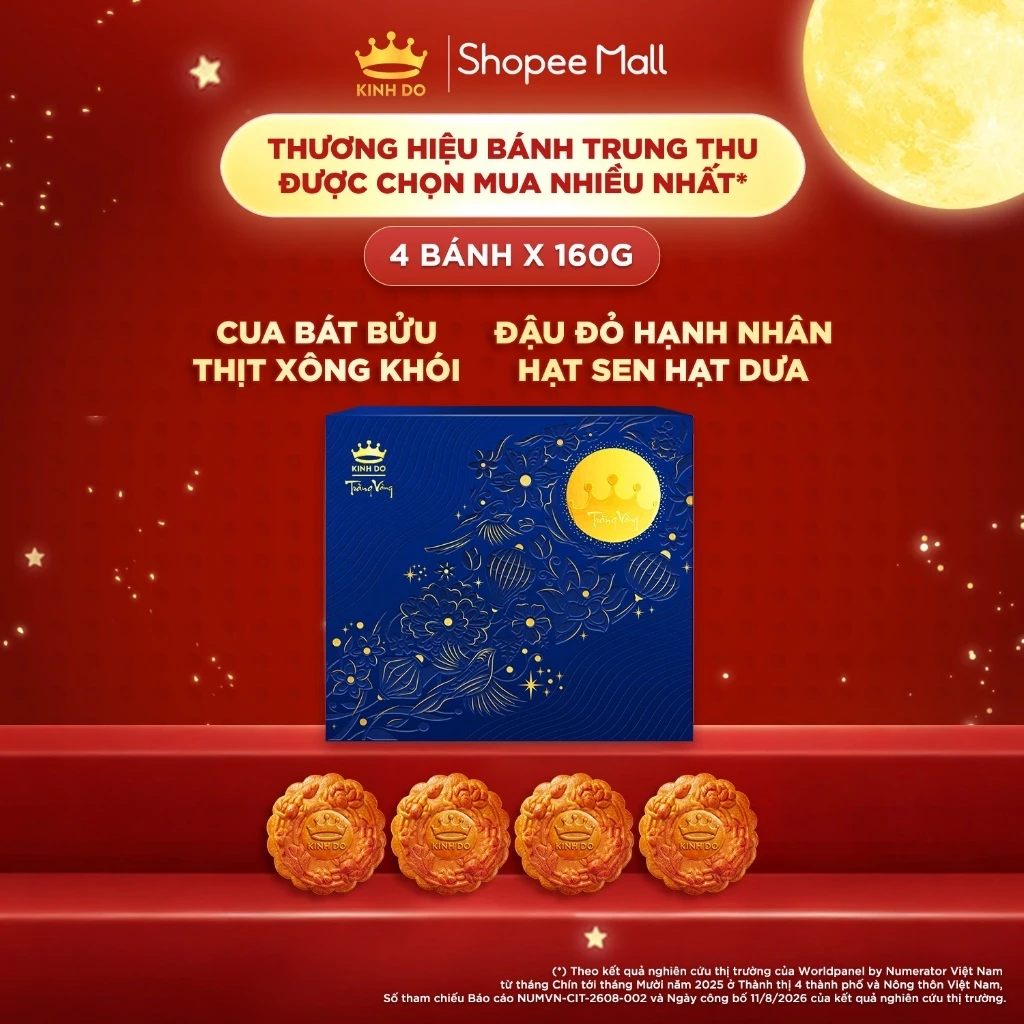 Hộp bánh trung thu Kinh Đô cao cấp - Trăng Vàng Hồng Ngọc An Lành/ An Nhiên (4 bánh x 160g)