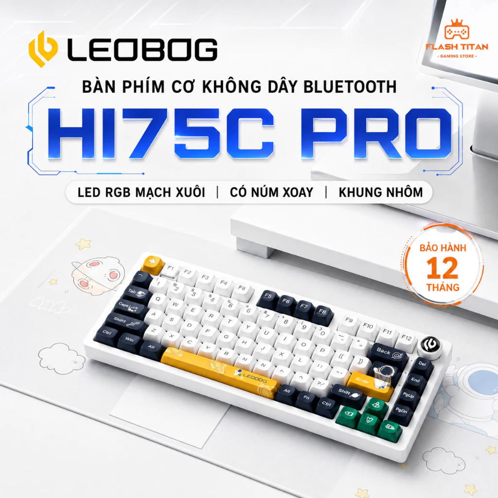 Bàn Phím Cơ Không Dây LEOBOG HI75C PRO Có Bluetooth, Khung nhôm,Núm Xoay Chỉnh Âm Lượng, Dùng Cho PC Laptop, Văn phòng