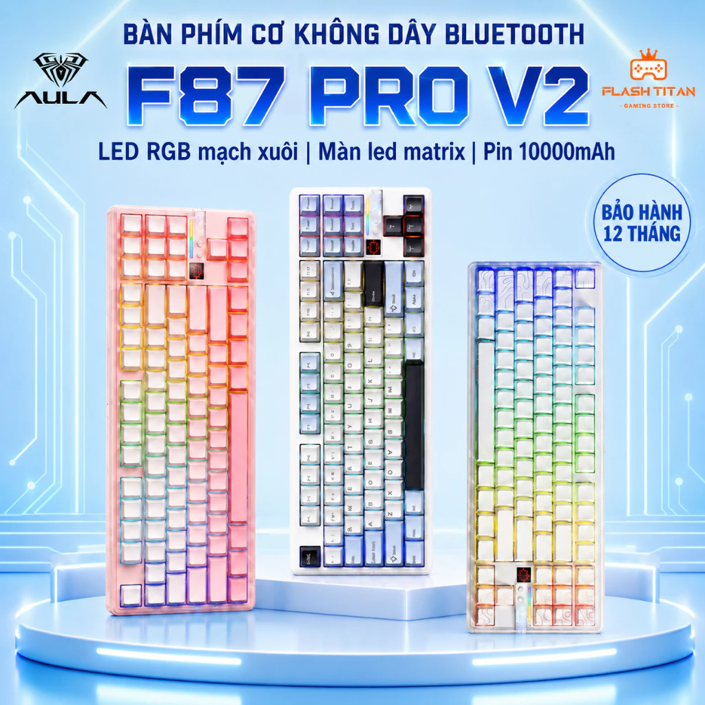 Bàn phím cơ bluetooth AULA F87 PRO V2 - bàn phím không dây có Màn LED Matrix- Bảo hành 12 tháng