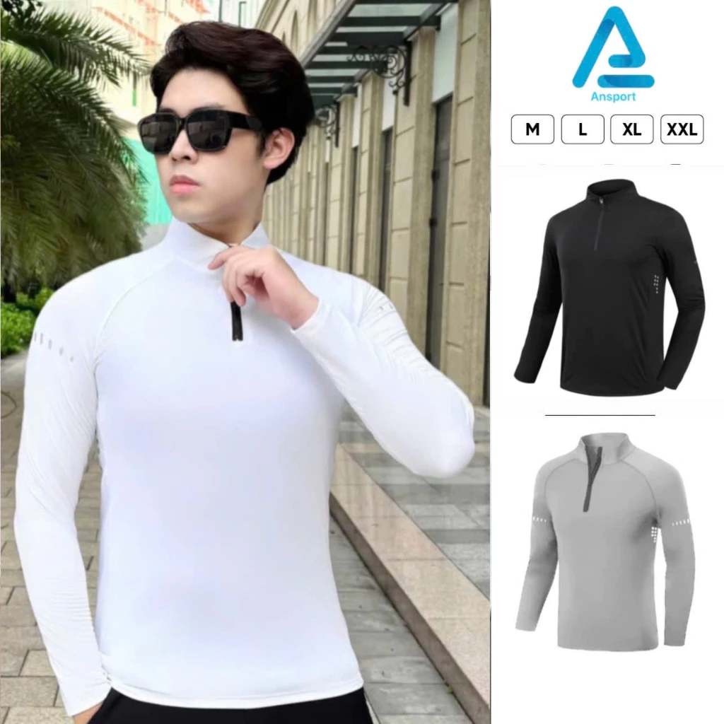 Áo thun thể thao dài tay có khóa zip ,Chất vải thun lạnh co giãn,mặc đi tập gym,chạy bộ đều đẹp