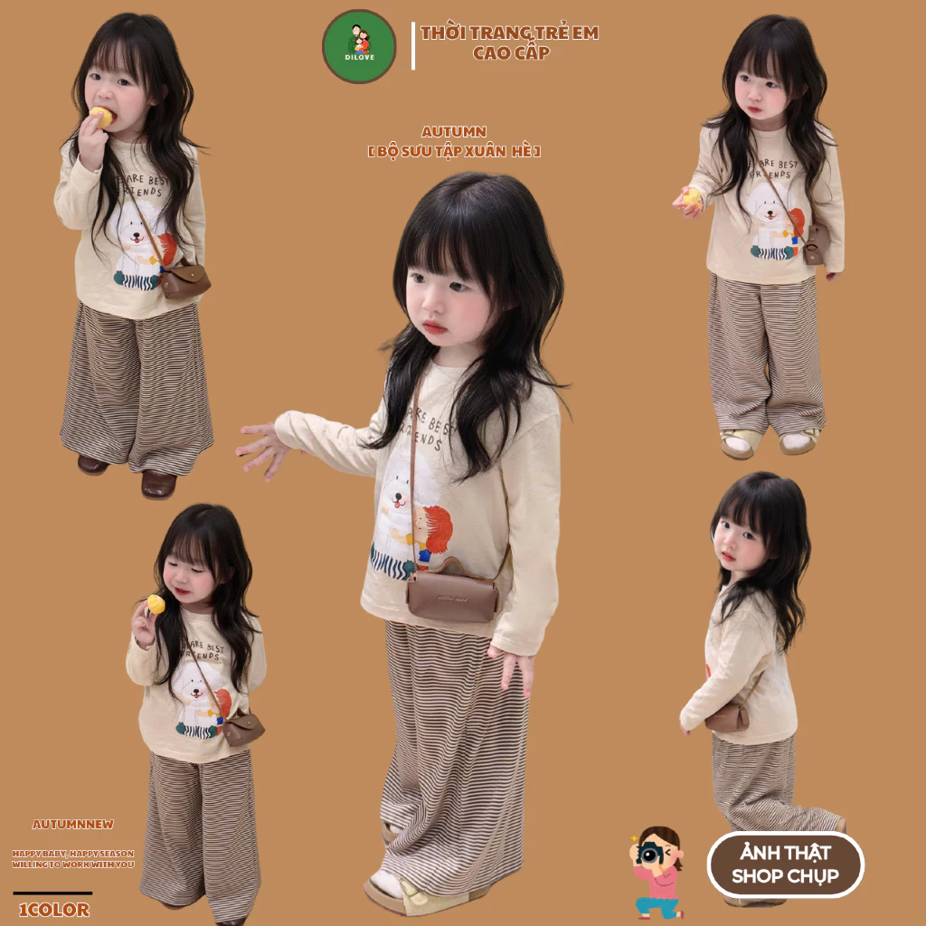 Bộ Quần Áo Dài Tay Cho Bé DILOVE Chất Liệu Cotton Co Giãn Thoáng Mát Quần Áo Thu Đông Cho Bé - áo be dài chó trắng - B6