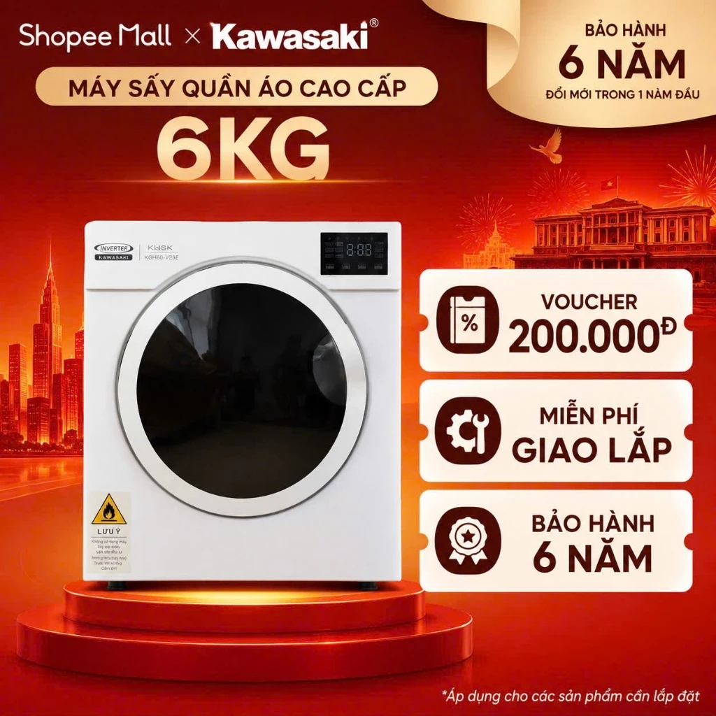 Máy sấy khô quần áo PVL -  Kawasaki Sấy, khử khuẩn, chống nhăn, không cần lắp đặt, hoàn toàn tự động - Bảo Hành 6 Năm