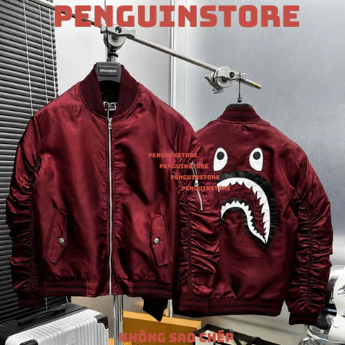 [HOT*] Áo khoác bomber PB BPe gió, họa tiết cá mập độc đáo sau lưng, cao cấp 2 lớp thêu - siêu đẹp và phong cách. tt