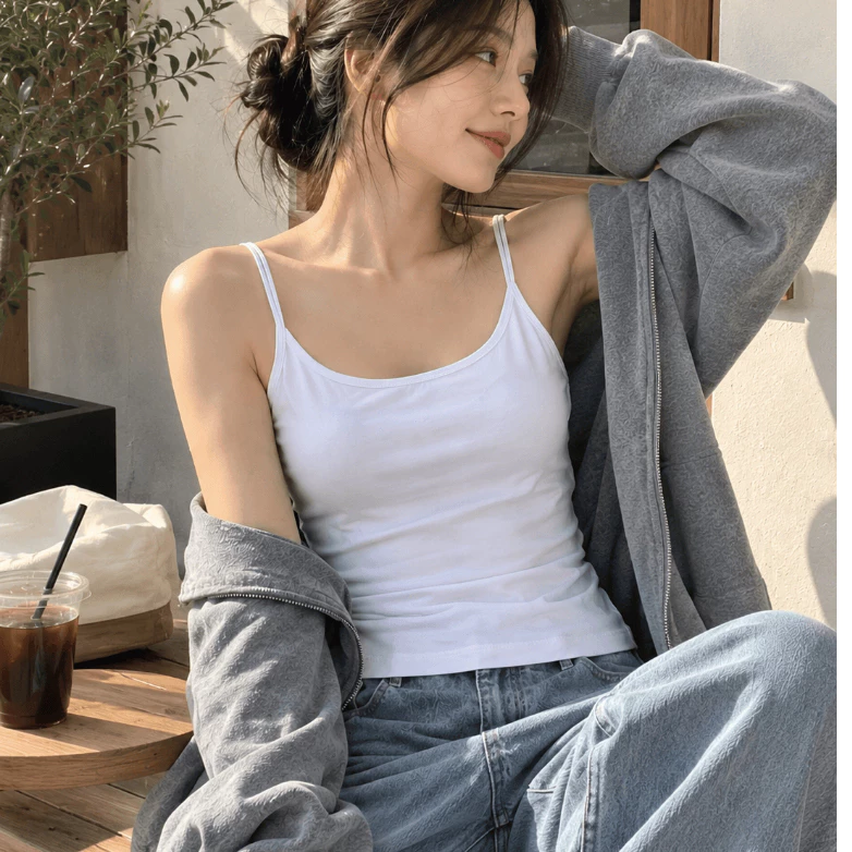 Áo cotton 2 dây nhỏ dáng dài, co giãn thoáng mát ôm body