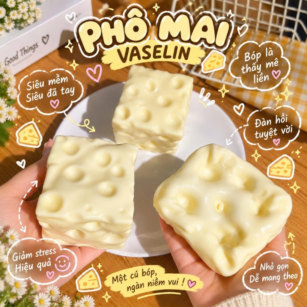 Khối Phô Mai Vuông Vaselin Bóp Không Phục Hồi Giảm Stress - Đồ Chơi Squidshy…