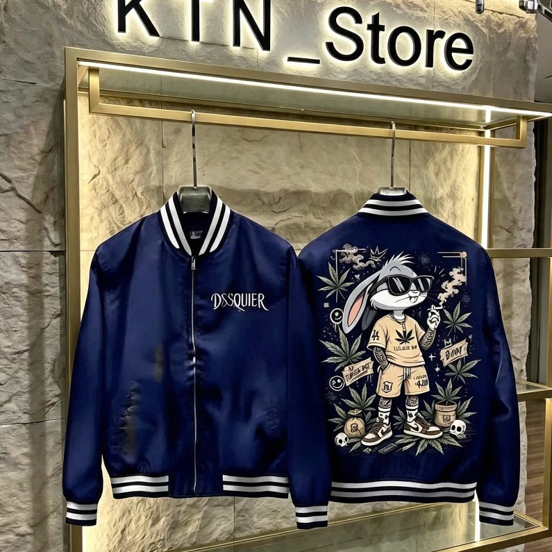 Áo Khoác Da Bomber Nam DSSQ Thỏ Lá Top Trend 2026, Áo Khoác Da Nam Logo IN Nhiệt 5D Cực Nét Phong Cách Boy Phố