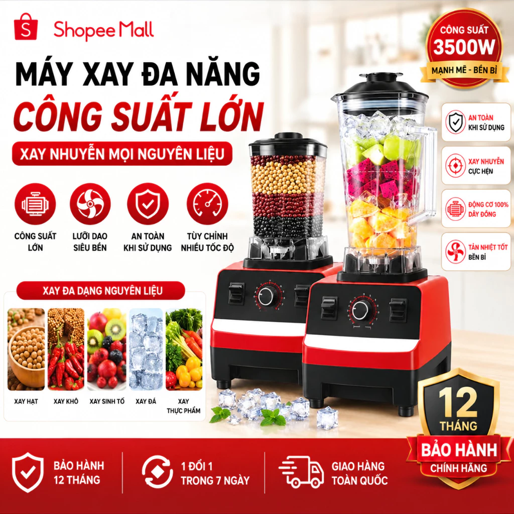 Máy Xay Sinh Tố Đa Năng PTLUXURY SC 1589 - Máy Xay Công Nghiệp 2 Cối Xay Công Suất 4500W