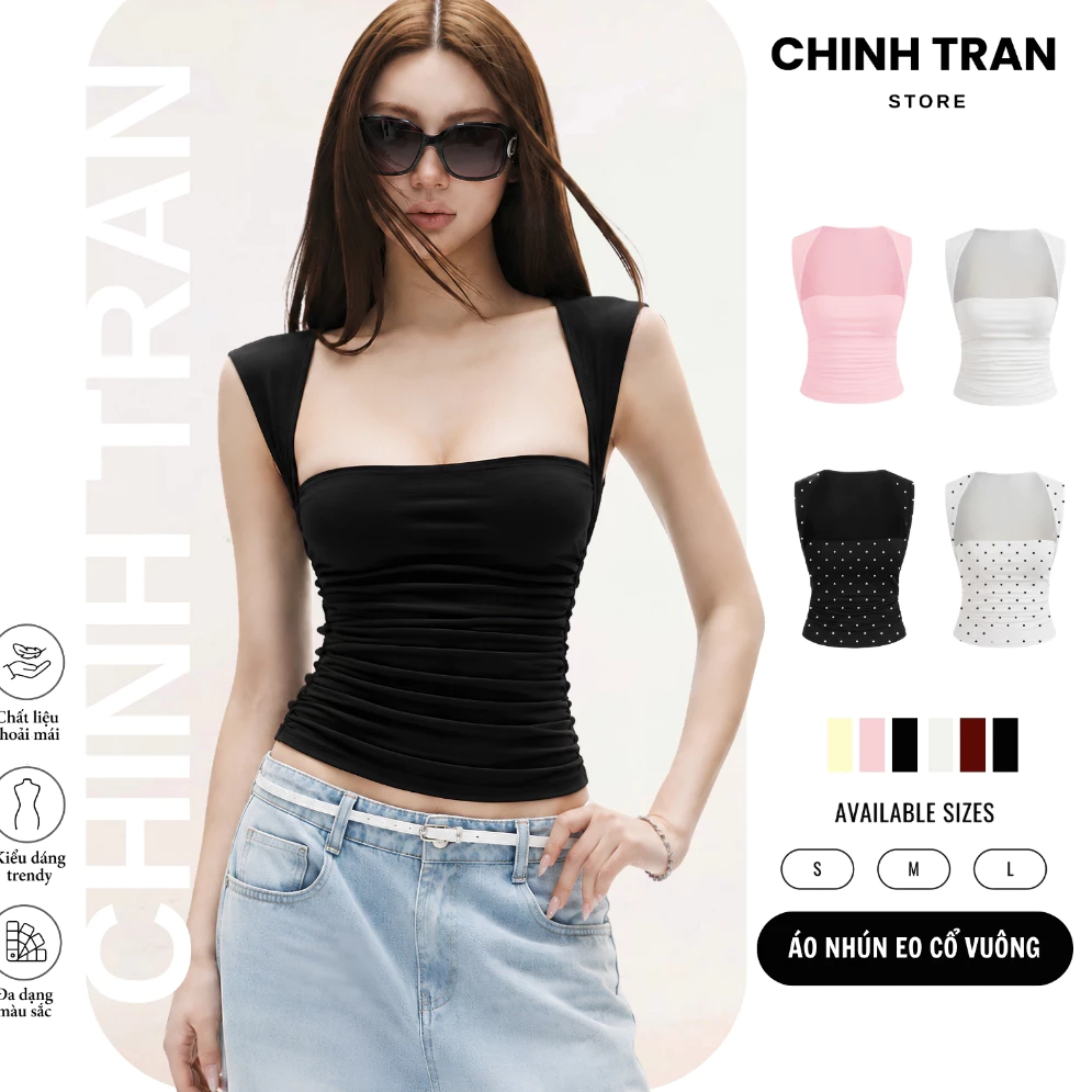Áo Sát Nách Cúp Ngực Nhún Eo Viền Vai Nhỏ Chất Thun Cotton Co Giãn Nữ Tính Trendy - Chinh Trần Store