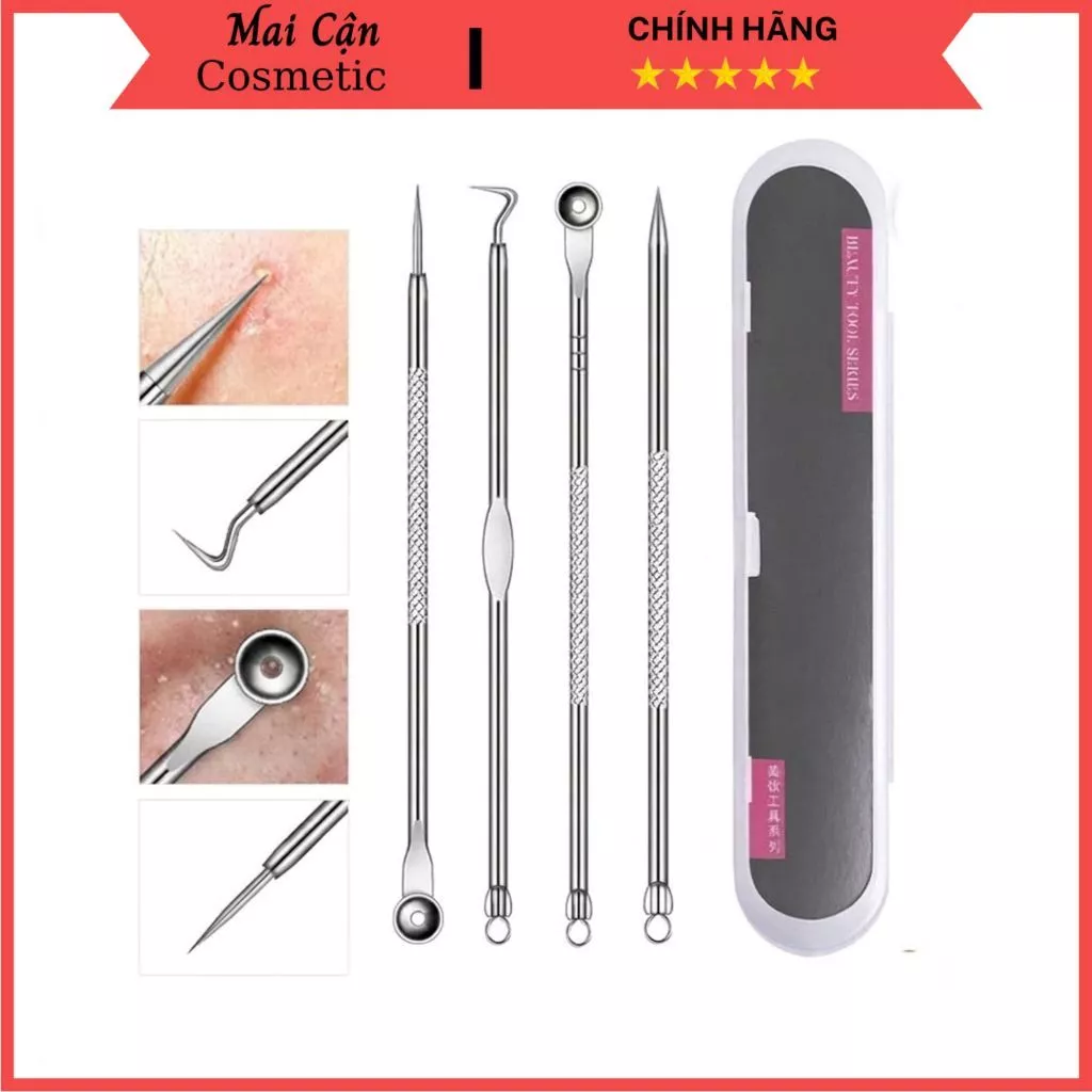 Bộ Cây Nặn Mụn Nhíp Gắp Mụn Đầu Đen Y Tế Tẩy Mụn Cám Thép Không Gỉ Cao Cấp Kèm Hộp Đựng Vệ Sinh - Mai Cận