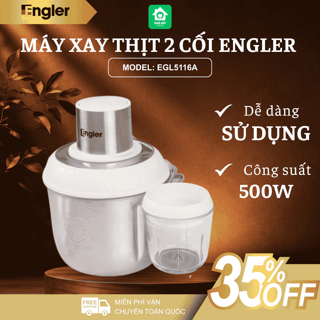Máy Xay Thịt 2 Cối Engler EGL5116A  Công Suất 500W, 1 Cối Thủy Tinh 0.6L Và 1 Cối Inox Chất Lượng Cao - Nhà Bếp Thiên Hà
