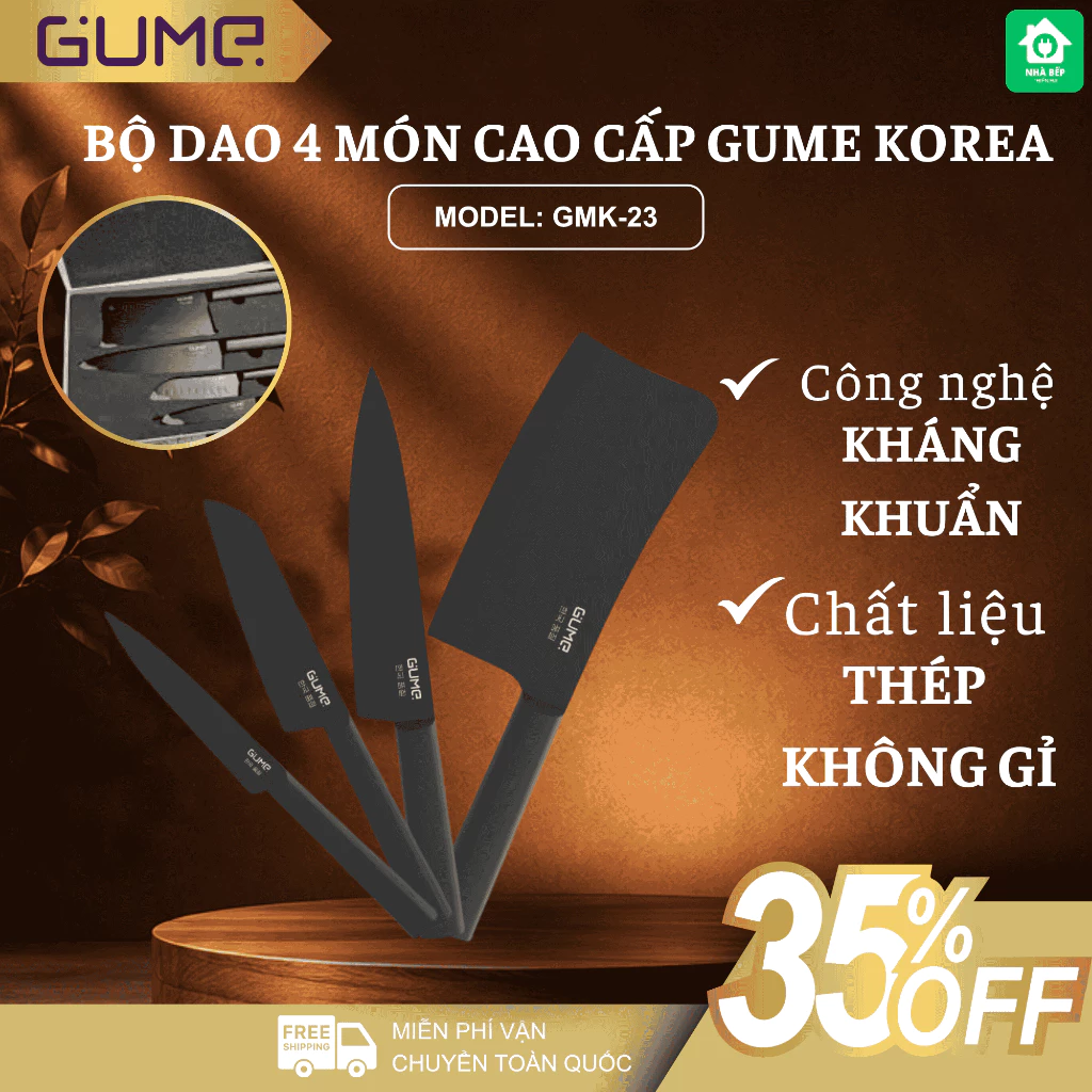 Bộ 4 Dao Gume GMK-23 Thép Không Gỉ Cao Cấp, Siêu Cứng Cáp Bền Bỉ Theo Thời Gian - Nhà Bếp Thiên Hà
