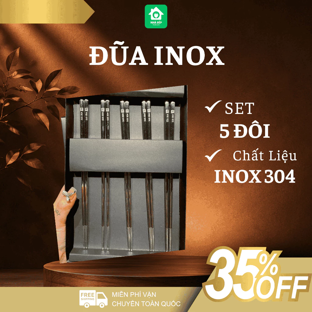 Set 5 Đôi Đũa Inox Đức Đũa Inox 316 Sáng Bóng Không Cong Vênh, Chống Mốc Hiệu Quả - Nhà Bếp Thiên Hà