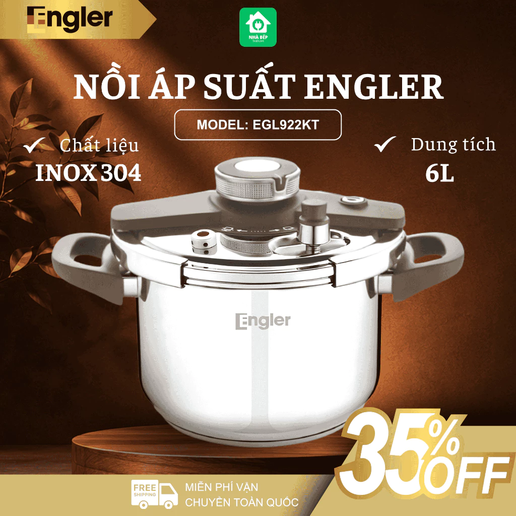 Nồi áp suất inox 304 Engler EGL 922KT dung tích 6L Nấu nhanh, giữ dưỡng chất bảo hành 24 tháng - Nhà Bếp Thiên Hà