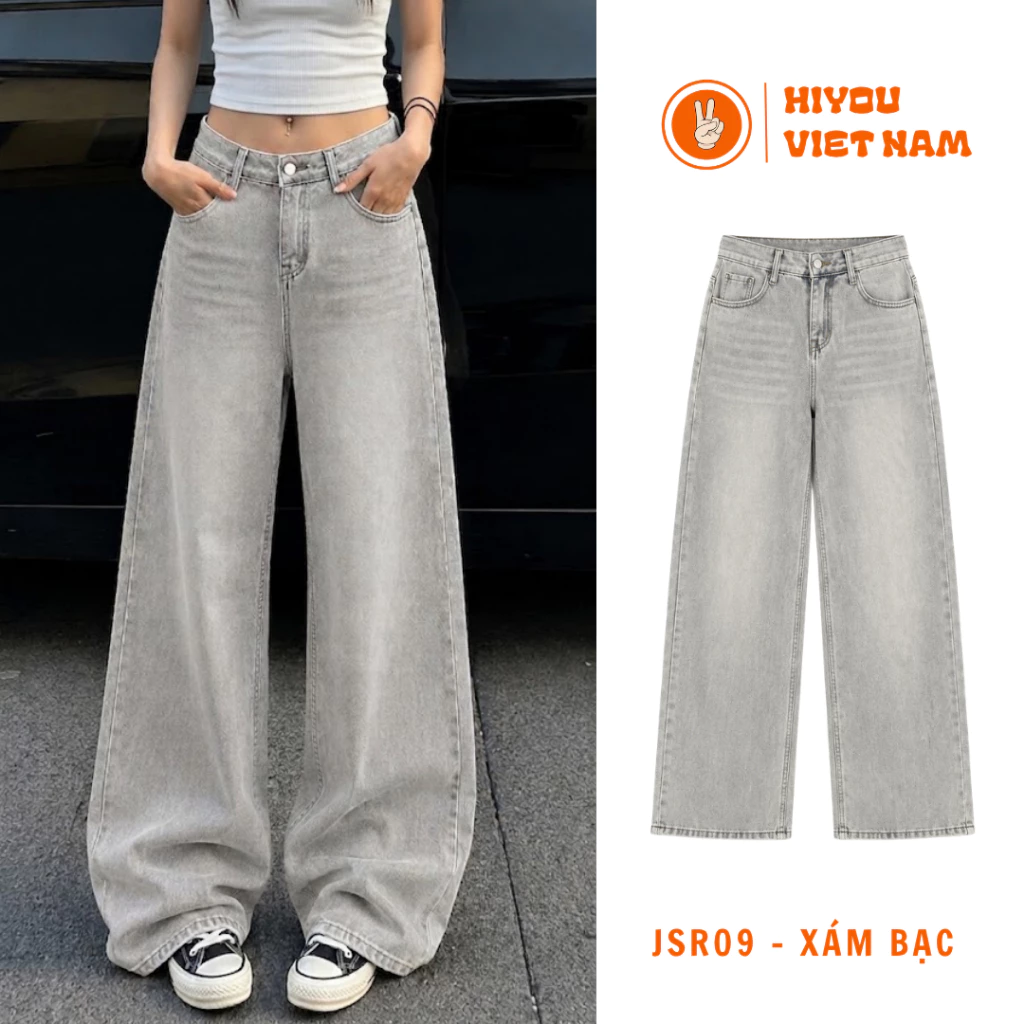 Quần Jean Ống Rộng, Quần Jeans Unisex Hiyou Trẻ Trung Năng Động Màu Wash Xanh, Xám Bạc, Wash Vàng