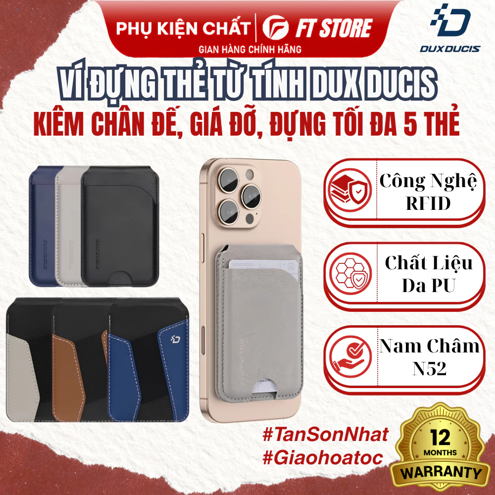 Ví Đựng Thẻ Từ Tính Dux Ducis – Đựng Tối Đa 5 Thẻ, Kiêm Chân Đế,Chất Liệu Da PU, Nam Châm N52