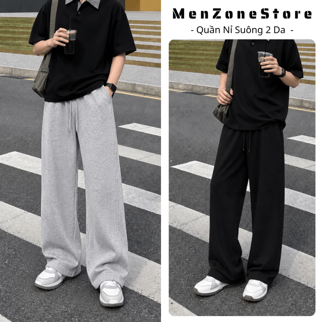 Quần Nỉ Nam 2 Da Dáng Suông, Nỉ Cotton Mềm Mịn, Cạp Chun Dây Rút, Mặc Thoải Mái MenZone