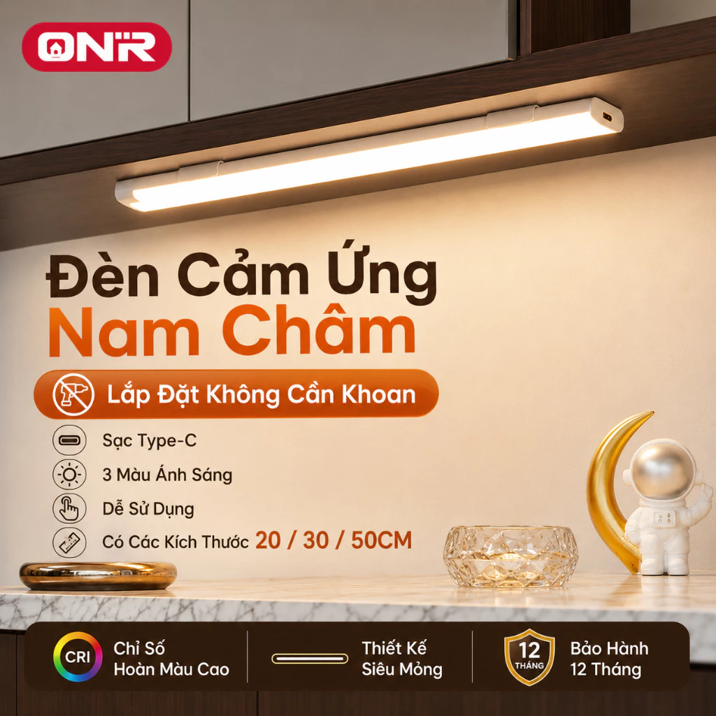 Đèn Cảm Biến Chuyển Động LED Thông Minh, Cảm Ứng Người + Ánh Sáng, Sạc Type-C, Điều Chỉnh Độ Sáng
