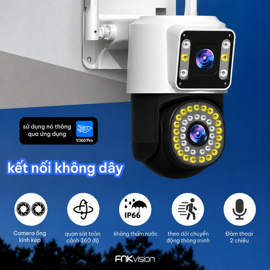 Camera 2 Mắt WiFi 360 Quan Sát Toàn Diện, Đàm Thoại 2 Chiều-Bảo hành 12 tháng