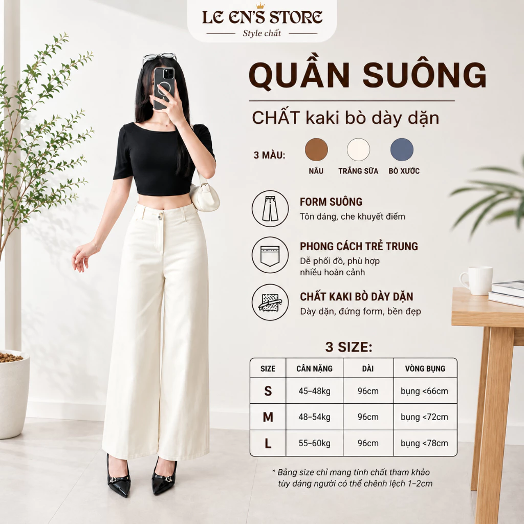 Quần ống suông nữ chất kaki bò xịn, quần ống rộng dáng dài tôn dáng đi học đi làm