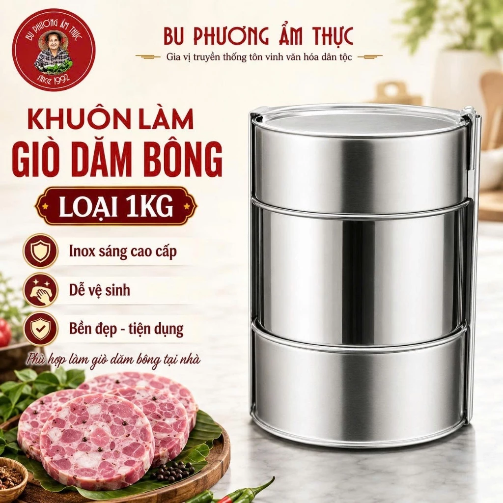 Khuôn Làm Giò Dăm Bông Loại 1kg - Thương Hiệu Bu Phương Ẩm Thực (Làm Giò Dăm Bông, Giò Thúc)