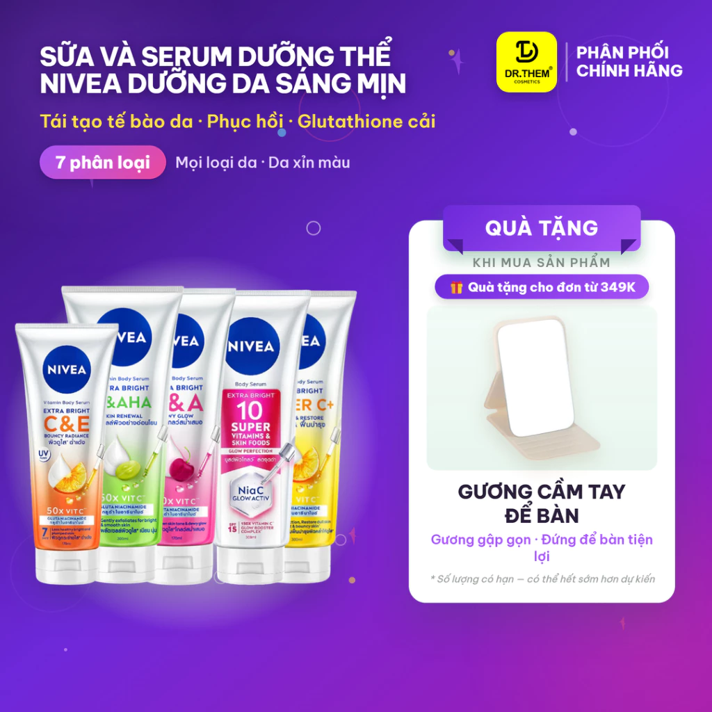 Sữa Và Serum Dưỡng Thể Nivea Dưỡng Da Sáng Mịn Ngày Đêm 10 Super / C&A / C&AHA 170ml/ 300ml/ 350ml - Dr Thêm