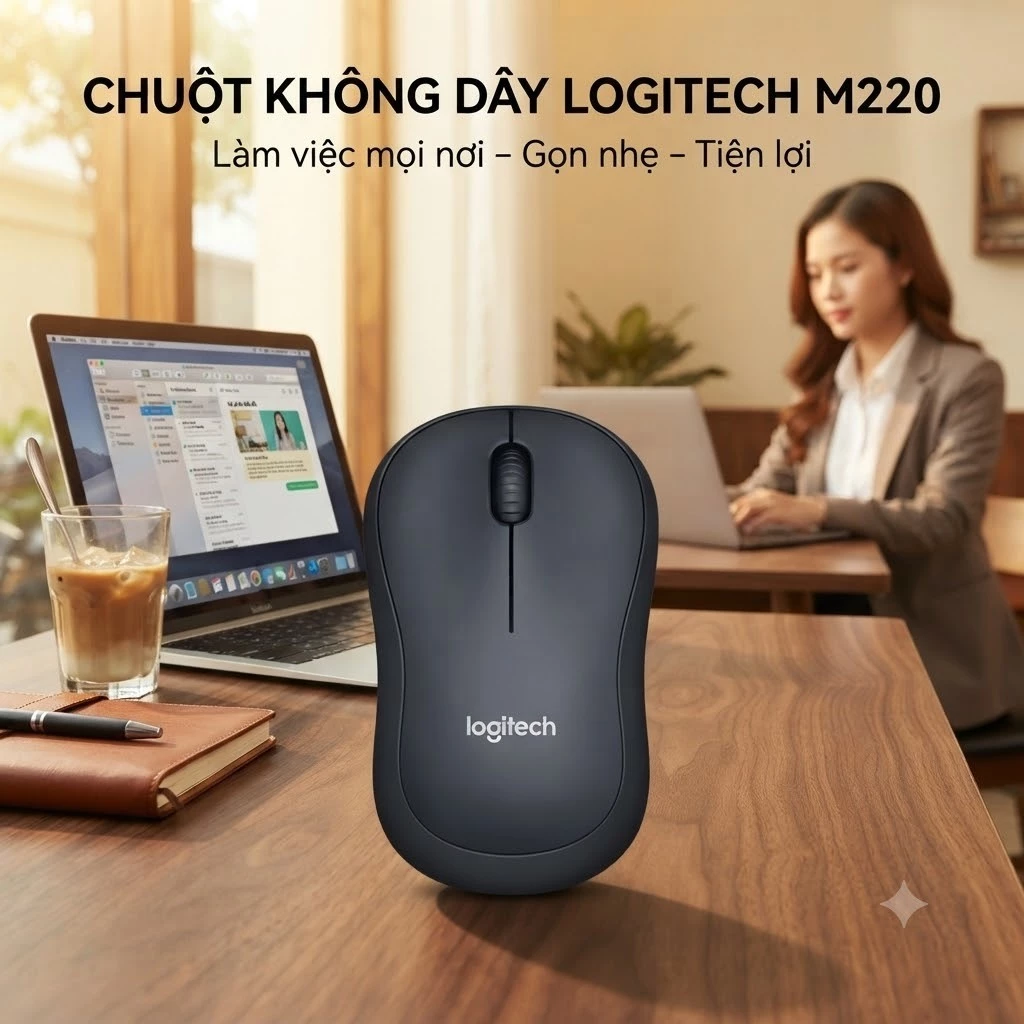Chuột Không Dây M220 Silent Giảm Ồn, Click Êm, USB Cho Laptop PC, Độ Nhạy Cao, Full Box, Bảo Hành 12 Tháng