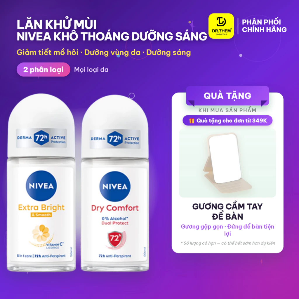 Lăn Khử Mùi Nivea Khô Thoáng Dưỡng Sáng Mịn Mượt 50ml - Dr Thêm