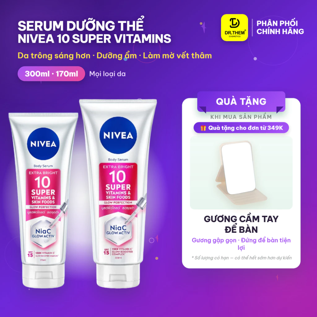 Serum Dưỡng Thể Nivea 10 Super Vitamins & Skin Foods Sáng Da, Mờ Thâm (170ml / 300ml) - Dr Thêm