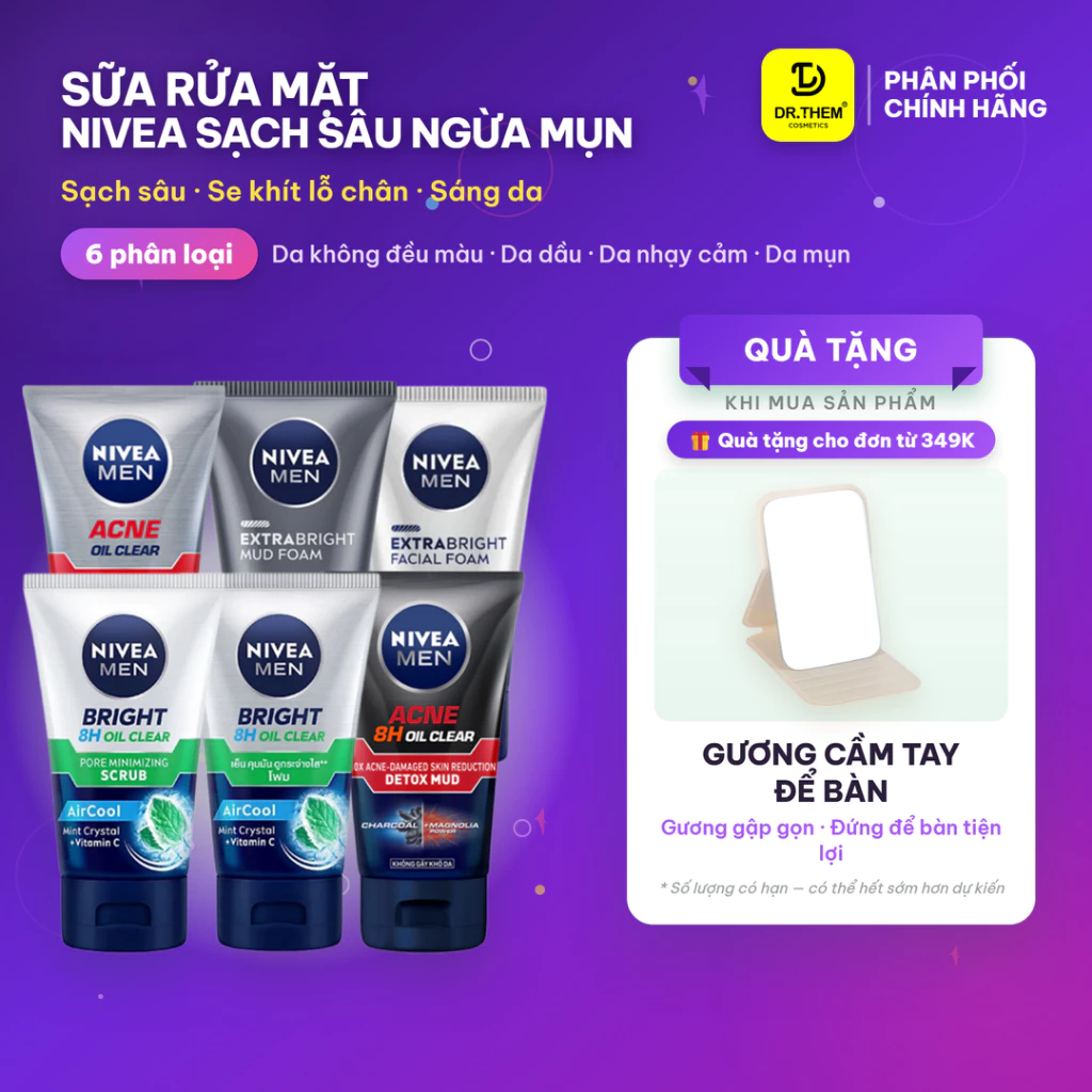 Sữa Rửa Mặt Nivea Sạch Sâu Ngừa Mụn Cho Nam 100G/ 150G - Dr Thêm
