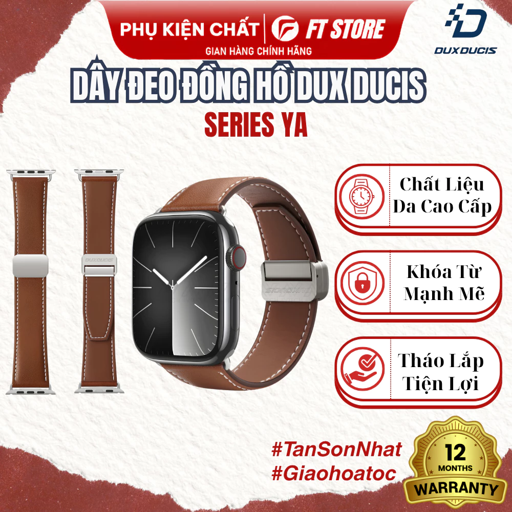 Dây Đeo Apple Watch DUX DUCIS Series YA Dây Da Cao Cấp | Khóa Nam Châm | 38/40/41mm 42/44/45/49mm