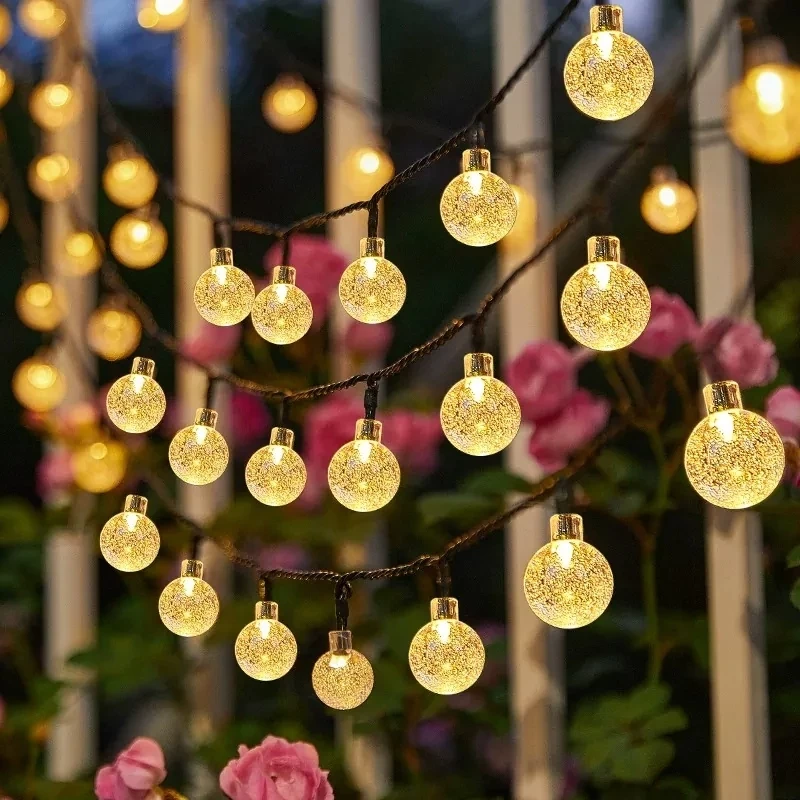 Đèn Dây LED Năng Lượng Mặt Trời 20/50/100 Bóng, Đèn Trang Trí Ngoài Trời Chống Nước IP44